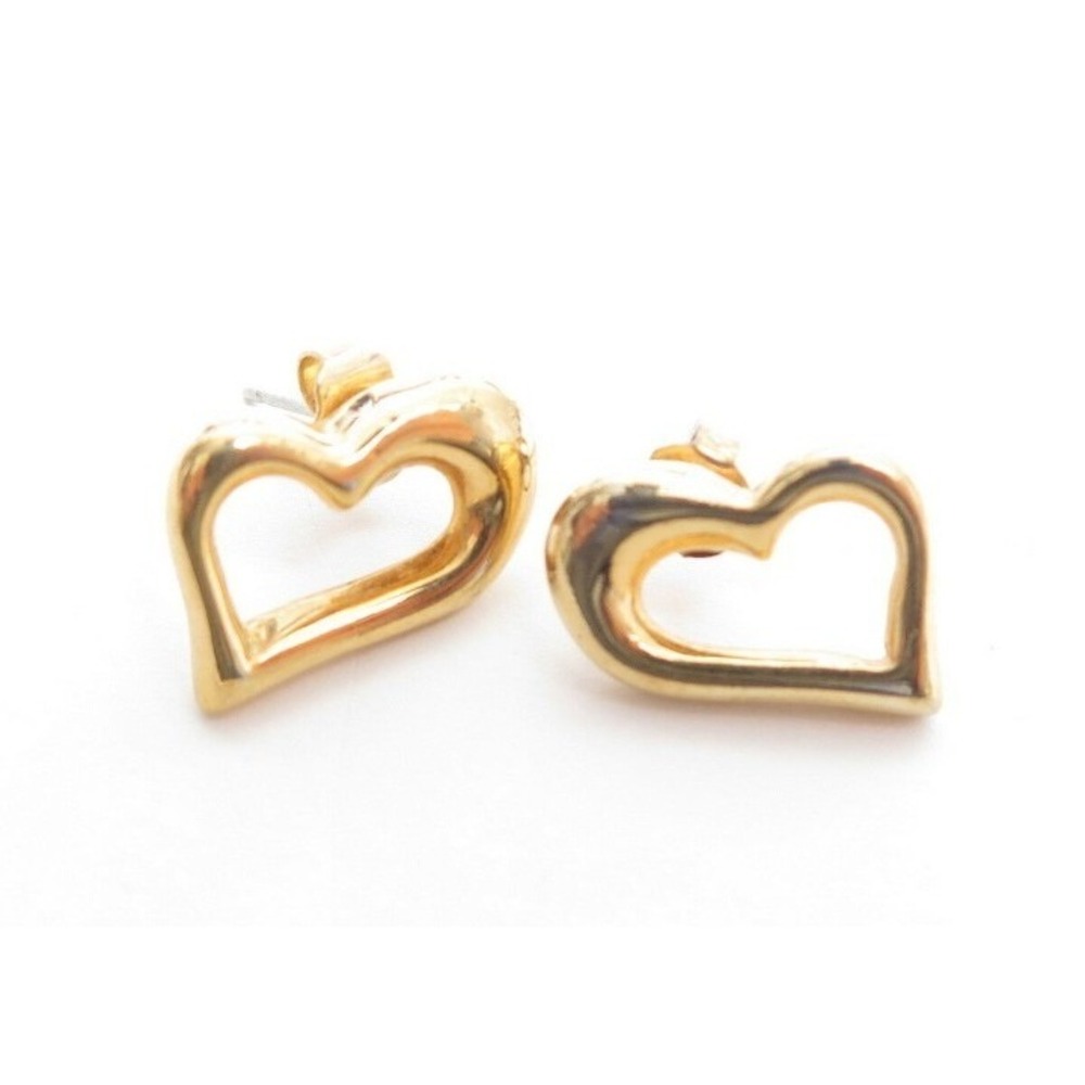 Abstract Gold Toned Heart Pierced Earrings